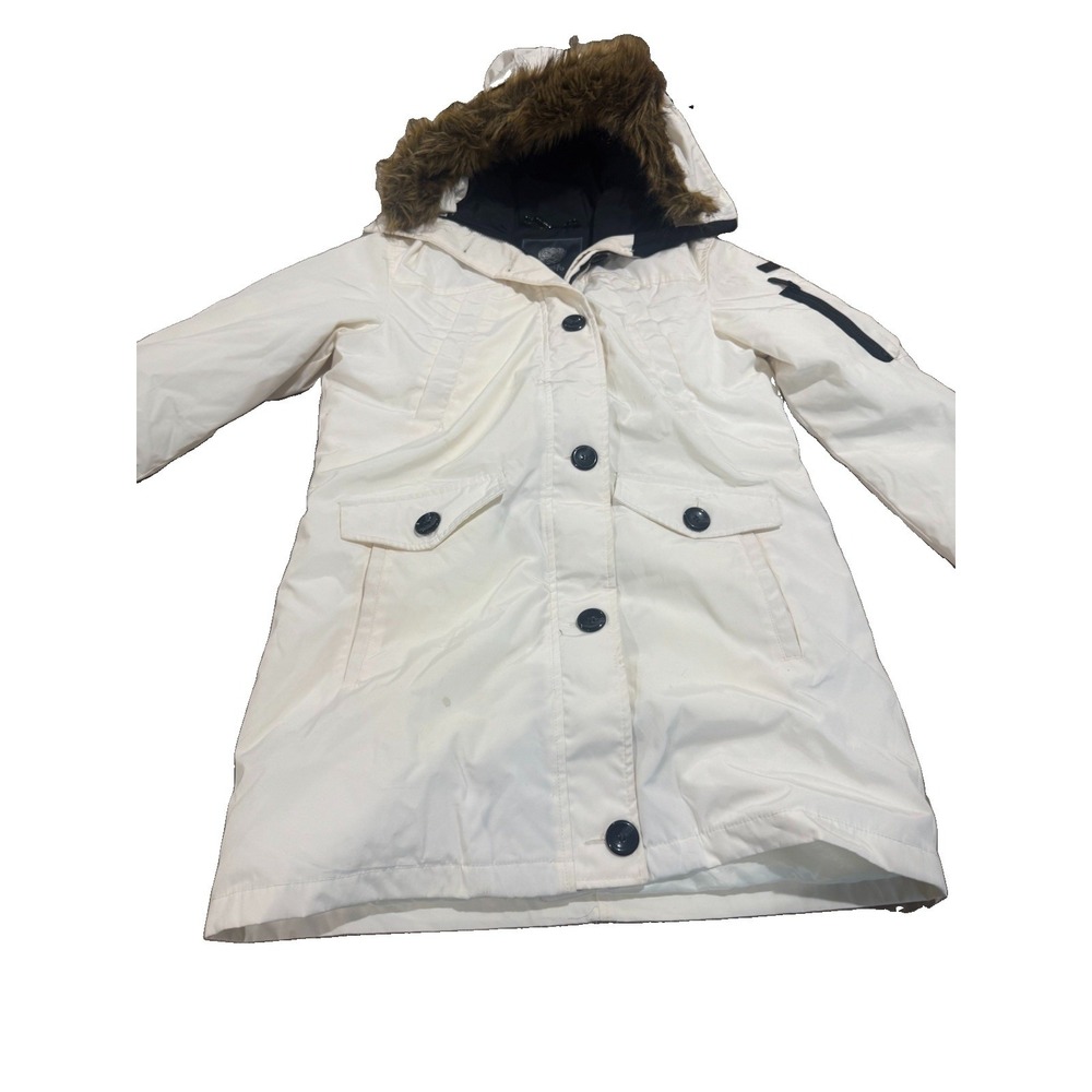 Vince Camuto Womens Winter Down Parka Puffer White Faux Detach Fur Lining Sz M